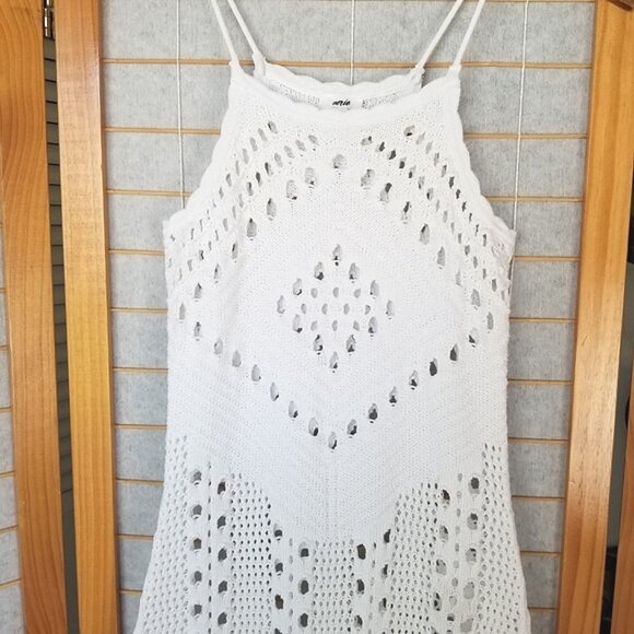 Aerie White Crochet Midi Dress Beach Cover 100% Cotton Open Knit Size XS - Picture 3 of 9